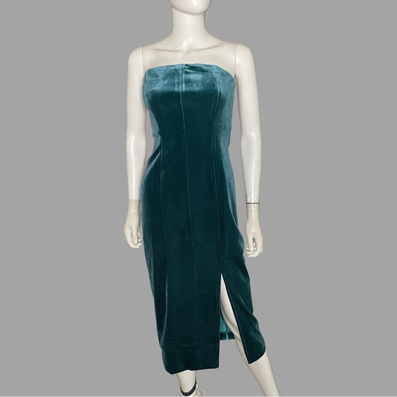 Socialite Deep Teal Strapless Sheath Velvet Midi Dress - Picture 1 of 5